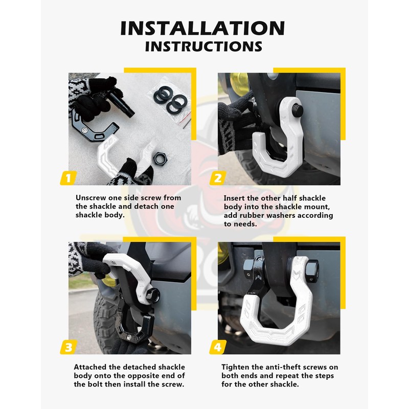 A-BOAR D-Ring Separate Shackles, 2Pack, 3/4" D-Ring Shackles 7/8" Pin,