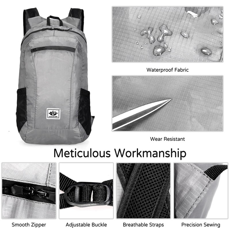 PORRASSO Hiking Backpack Foldable Waterproof Daypack 20L Lightweight Rucksack Backpack