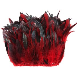 Pack of 5 YardsRooster Hackle Feather Fringe Trim - 5-7 inch in Width For DIY Decoration (Red)