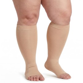 Calcetines de compresión, 20-30 mmHg, calcetines de compresión graduados hasta la rodilla, unisex, puntera abierta, opaco, manguera de apoyo médico pa