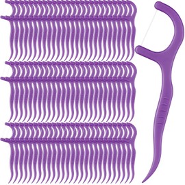 Baderke 200 Count Floss Picks Bulk Non Breakable Tooth Picks Flosser Dental Floss Sticks for Adults Teeth Cleaning Dental Flossers for Family Pack Travel(Dark Purple)