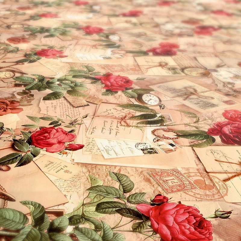 ANRO Oilcloth Tablecloth Oilcloth Tablecloth Country House Roses Letters Round