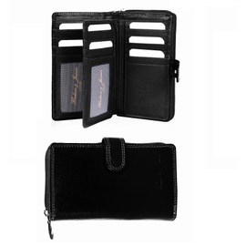 Hudson & James Ladies RFID Safe Designer Real Leather Purse Card Women Wallet Zip Coin Pocket Boxed (Black)