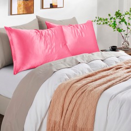 HommxJF Peach Red Satin Pillowcases with Zipper （20x36）,King Size Pillowcases Set of 2,Peachblow Silk Pillowcase for Hair and Skin