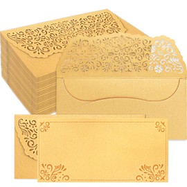 24PCS Gold Money Envelopes for Cash Gift Valentine's Day Gold Laser Cut Currency Holders New Year Wedding Birthday Graduations Bussiness Party Supplies