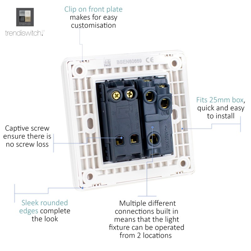 Trendi 2 Gang (2 Way & Intermediate) 10 Amp Rocker