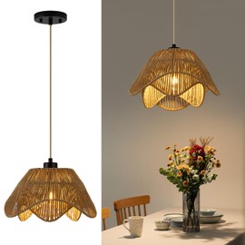 ZSDHXi Rattan Pendant Light Fixtures,1 Light Boho Hanging Light, Farmhouse Hand Woven Wicker Chandelier, Adjustable Flush Mount Ceiling Hanging Lamp for Bedroom Dining Room Kitchen Island Hallway