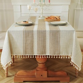 Laolitou Cotton Linen Waterproof Tablecloth for Dining Table Rustic Farmhouse Kitchen Rectangle Table Cloth Coffee Table Cover, Coffee Lines, 55x55 Inch
