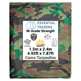 Premium Camouflage Heavy Duty Tarpaulin, 90gsm Waterproof Cover Ground Sheet Forest Tarp, Army Camo Basha, Weatherproof Tear & UV Resistance Military Sheet (1.5m x 2.4m)
