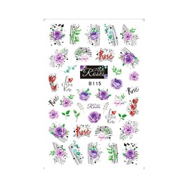 Generic Rose Daisy Heart Love Flower Nail Sticker Geometric Stripes Line Leopard Print B115 Nail Wraps Art Stickers Manicure Supplies for Women for Home Nails Full Long Lasting Easy Apply and Remove