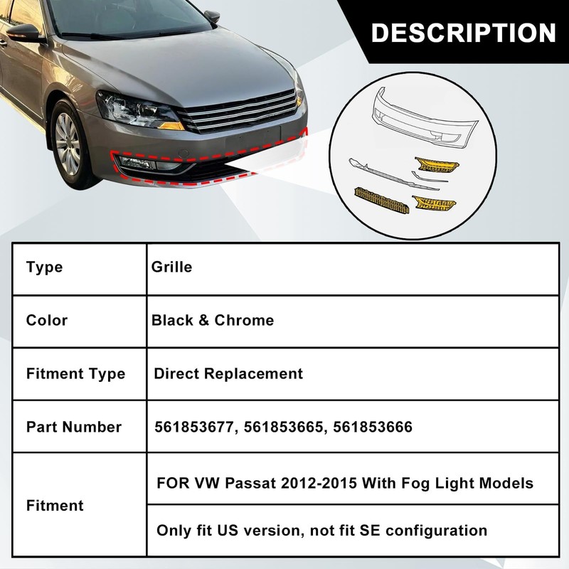 SecosAutoparts Front Bumper Lower Grille and Foglight Grill Cover Fit