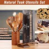 Mooues 9 Piece Natural Teak Wooden Spoon Set With Holder