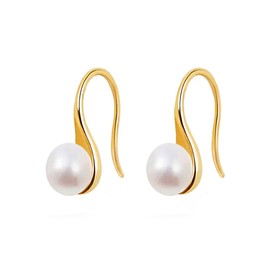 Trendlooks - arete de gota cultivados de agua dulce S925 chapados en oro para mujer, 8mm, Plata de ley Perla, Perla