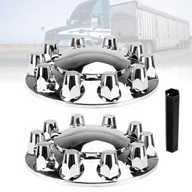 33mm Axle Cover Chromed Thread-On Standart Lug Nut Covers with 2 Front Axle Wheel Covers Kit Removable Hub Caps for Semi Truck (Installation Tool Included)