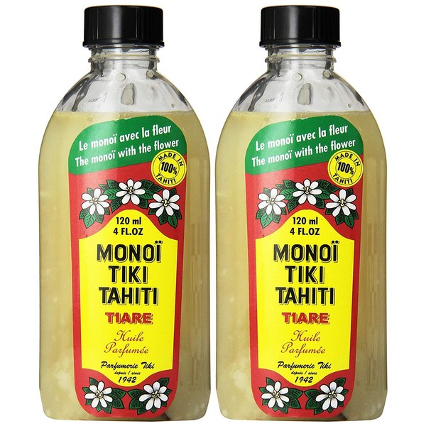 Monoi Tiki Tahiti - Tiare Coconut Oil - Original Tahitian Gardenia Fragrance - For Hydrated Skin and Hair - 4 fl. oz. (Pack of 2)