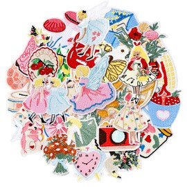 29 Pcs Flower Fairy Iron On Patches Girly Embroidered Patches Cute Sweety Applique Patches Vintage Sew On Patches for Clothes Backpacks Jacket Vest T-Shirt Hats Jeans DIY Crafts