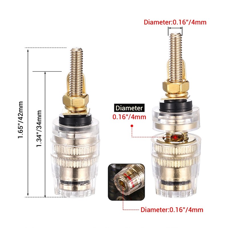Facmogu 2 Pairs Mini Gold Plated Insulated 5-Way Binding Post