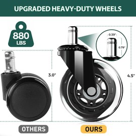 COMHOMA 5PCS Office Chair Wheels, Upgraded Heavy Duty Caster Wheel for Gaming Chairs, 4.5 Inch Smooth & Silence Rubber Wheels Fits Most Chair Replacement, Safe Casters for All Floor Carpet