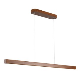 31.5" Wood Linear Pendant Light – Dimmable LED Chandelier with Remote, Adjustable Modern Farmhouse Lighting for Kitchen Islands, Dining Rooms & Bars Walnut Color (19W Energy-Efficient)