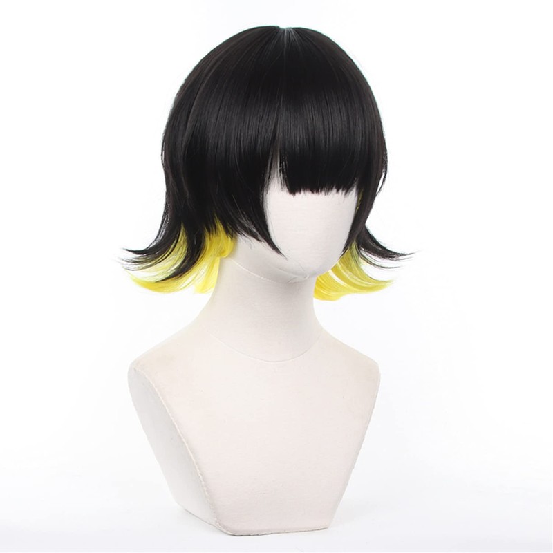 Servelove Character Cosplay wig for Anime Black Yellow short Unisex