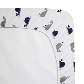 American Baby Company Fitted Pack N Play Playard Sheet 27" x 39", Soft Breathable Neutral 100% Cotton Jersey Pack and Play Sheet, Navy Whale, for Boys and Girls, Fits Most Mini Crib Mattresses