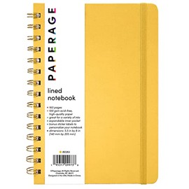 PAPERAGE Lined Spiral Journal Notebook, (Yellow), 160 Pages, Medium 5.7 inches x 8 inches - 100 GSM Thick Paper, Hardcover, Double-Wire Spiral Journal & Notebook