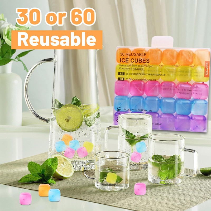 COIZYZZL Reusable Ice Cubes - Quick Freeze Clear Plastic Square
