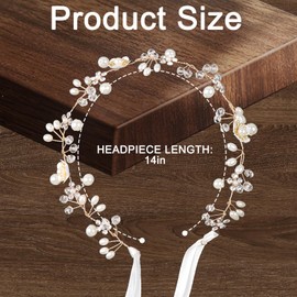 Flower Girl Hair Accessory for Wedding Flower Girl Headband Flowers Crown Bridal Pearl Headpiece Wedding Princess Headband Crystal Hair Accessories for Birthday Party First Communion Weddings(Gold)