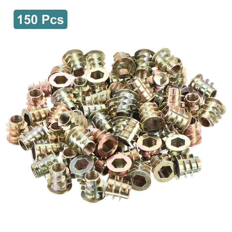 sourcing map 150Pcs Threaded Inserts, M5-0.8x10 Zinc Alloy Hex-Flanged Nut