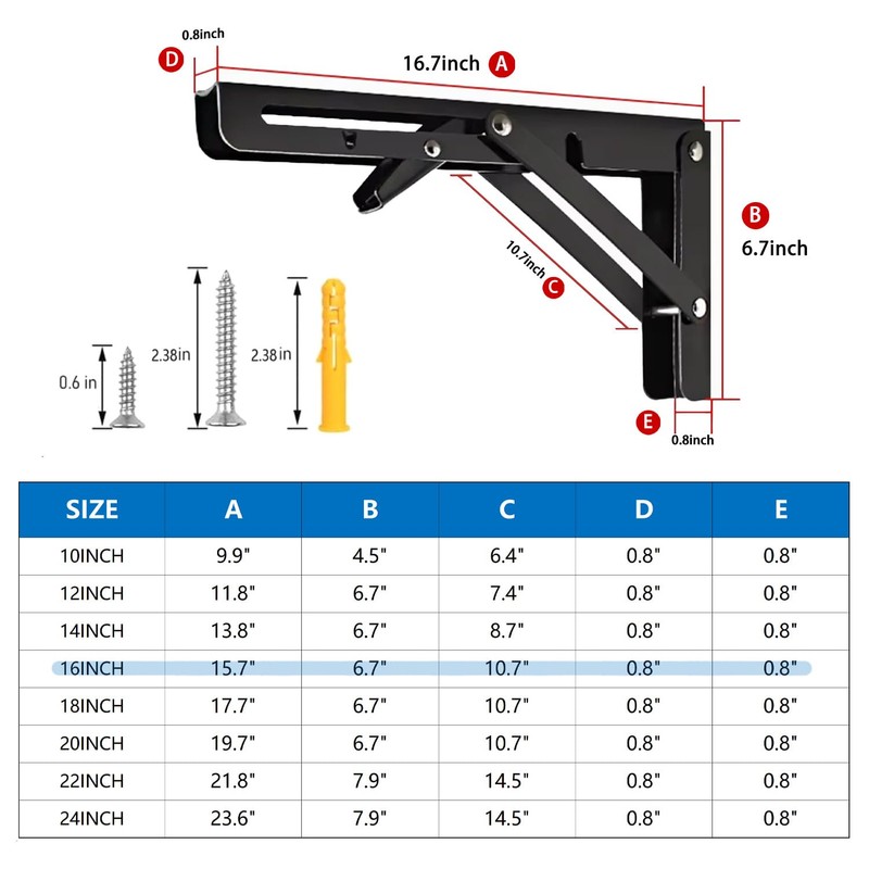 Folding Shelf Bracket 16 inch 2PC Wall Mounted Collapsible Shelves