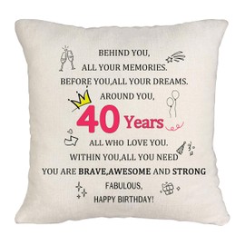 40th Birthday Decorative Throw Pillow Cover Inspirational Women Births Home Decoration Warm 40Years Birthday Anniversary Cushion Covers for Women Mum Aunt Ladies X'mas Thanksgiving 45X45cm