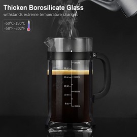 QUQIYSO French Press Coffee Maker 304 Stainless Steel French Press with 4 Filter, Heat Resistant Durable, Easy to Clean, Borosilicate Glass Coffee Press, 100% BPA Free Glass Teapot,34 ounce, Black