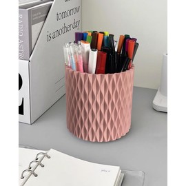 Lebenrich Rotating Pen Pencil Holder for Desk, 5 Slots Unique Pink Desk Pen Organizer Easthetic Desktop Supplies and Accessories for Women Girls, Pen Cup Pencil Caddy for Office Home Art Supply