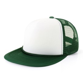 CHOK.LIDS Flat Bill Foam Top Hats for Men and Women Adjustable Snapback Trucker Hat Trendy Color Flat Brim Mesh Baseball Cap (White/Hunter Green)