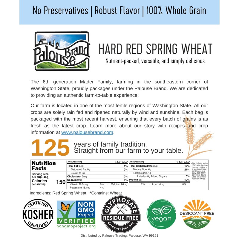 Palouse Brand Certified Glyphosate Residue Free Hard Red Spring Wheat