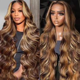 32 Inch 13x6 Omber Lace Front Wig Human Hair 250% Density Body Wave HD Lace Front Wigs Human Hair Honey Blonde Wig Human Hair Glueless Wigs Human Hair Pre Plucked for Women