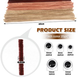 TOAOB 200pcs Pipe Cleaners Crafts Supplies Set Includes 100pcs Brown Series Chenille Stems 6mm x 12 Inch Thick and 100pcs Assorted Size Wiggle Googly Eyes for Making Crafts Decoration Flowers Animals