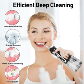 Water Flosser,Water Dental Flosser Pick for Teeth,Grinest 7 Modes Rechargeable Cordless Oral Irrigator Portable IPX7 Waterproof Tooth flossers for Home Travel-Black