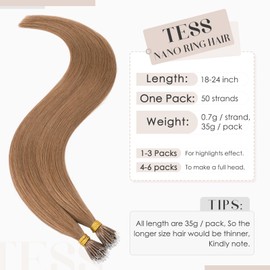 TESS Nano Beads Hair Extensions 100% SSS Grade Real Human Hair for Women UK #06 Light Brown 14 Inch 35g (Nano Rings Tip Included)