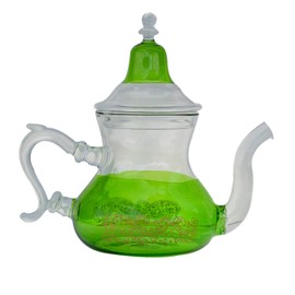 Tea Serving & Glasses Moroccan All Glass Hand Blown Teapot Durable Heat Resistance 32 Oz No Spill Green