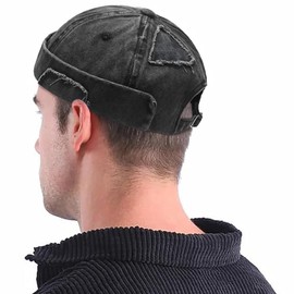 YeeHeen Dome Brimless Hats for Women Men Sailor Docker Beanie Cap Hip Hop Skull Caps Denim Black