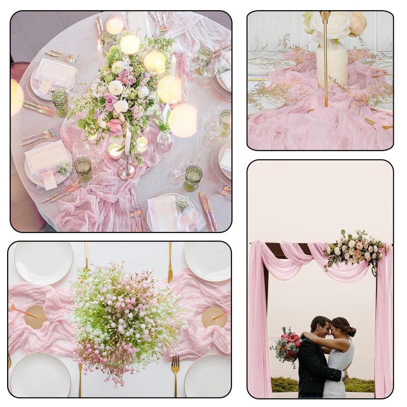 YOUTHLOXUS 90x300cm Pink Table Runner, Semi-Sheer Cheesecloth Table Runner, Wedding