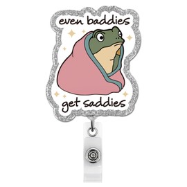 Funny Frog Badge Reel, Even Baddies Get Saddies Cute Retractable Badge Holder Name Tag ID Card Clip for Nurse Doctor Teacher, Frog Lovers Gifts