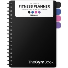 theGymBook - Gym Workout Log Book, A5 Exercise, Fitness and Training Diary & Journal – 100 Page with Exercise, Cardio & Notes Sections, Set Goals & Track Progress - (Black)