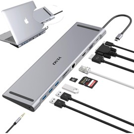 YLSCI 10 in 1 Laptop Docking Station, USB C Dock with 4K HDMI, VGA, USB 3.0 Ports, USB-C, Gigabit Ethernet RJ45, SD/TF Card Reader, Audio for Macs and Surface Pro