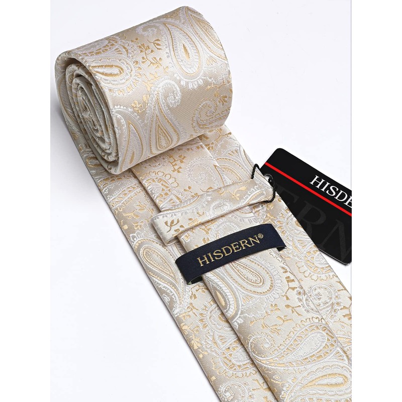 HISDERN Men's Tie Wedding Paisley Ties Handkerchief Flowers Elegant Classic