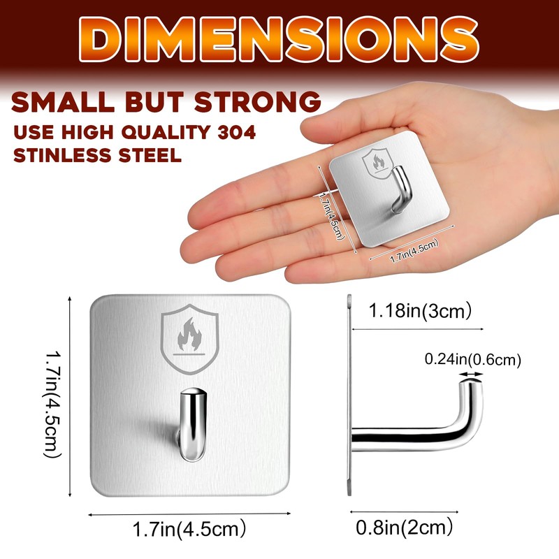 Briwooody 12 Pack Adhesive Wall Hooks for Fire Blankets, Stainless