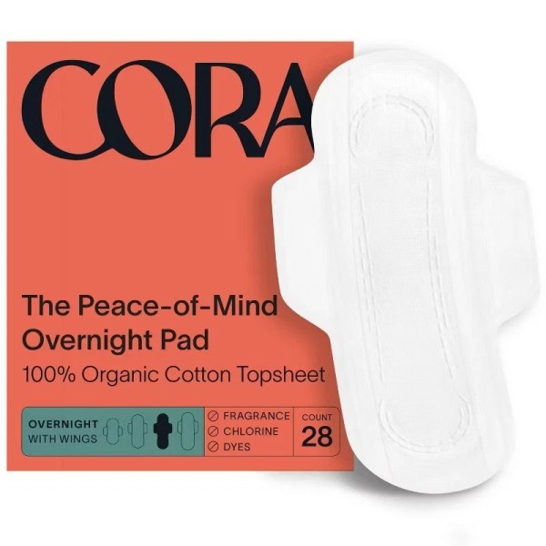 Cora Organic Cotton Ultra Thin Overnight Fragrance Free Pads Super