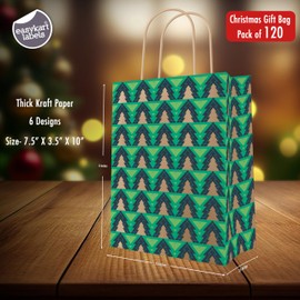 easykart labels 120 Christmas Kraft Gift Bags for Holiday Paper Gift Bags 6 Designs, Christmas Goody Bags, Xmas Gift Bags, Classrooms and Party Favors (9 x 7.3 x 3.3)