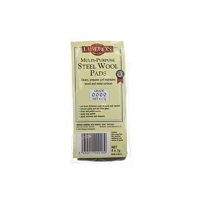 Liberon Steel Wool 4 x 7g Pads, Grade 0000